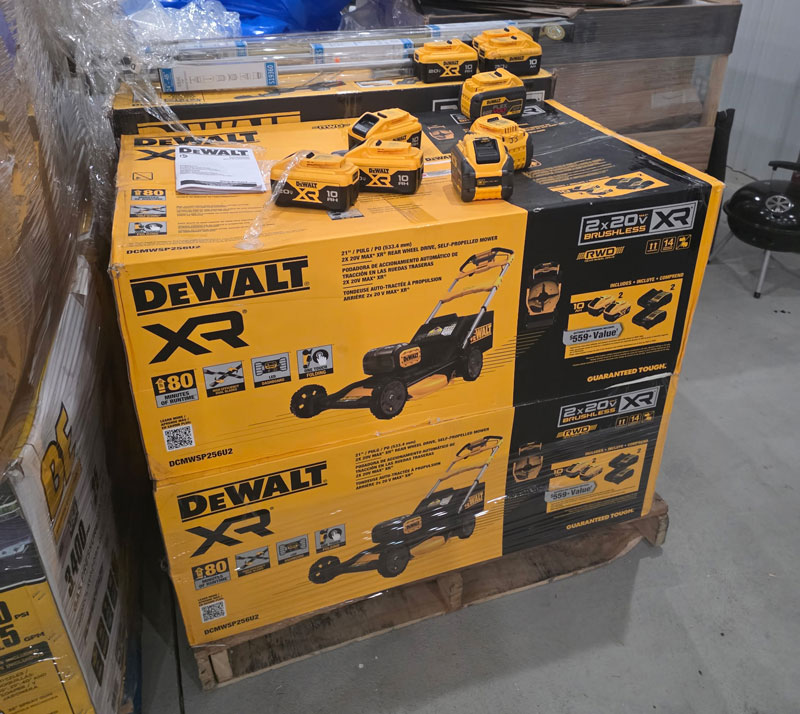 Lawn-Mower Dewalt electric Lawn Mower in the box on a pallet