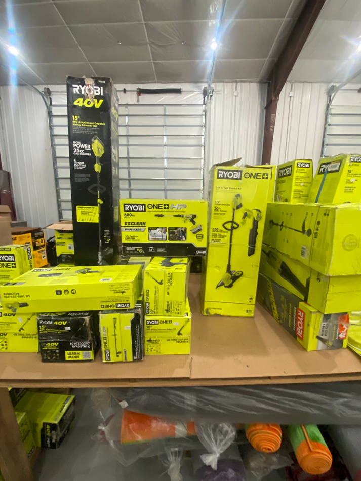 Boxes of Ryobi products
